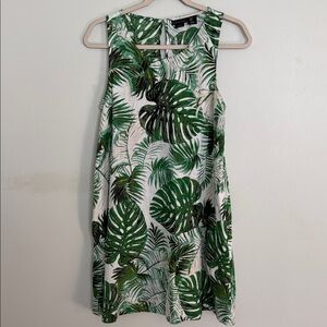 Tahari Green Leaf Print 100% Linen Mini Dress